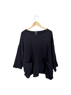 Women's Jones New York Black Gauze Waffle Top Blouse Flowy Lightweight Plus 1X